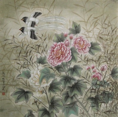 中国美协会员、李海涛 工笔花鸟画 69×69