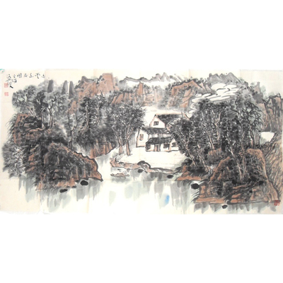 陈濂波 中国美协会员 国画山水作品 69×138